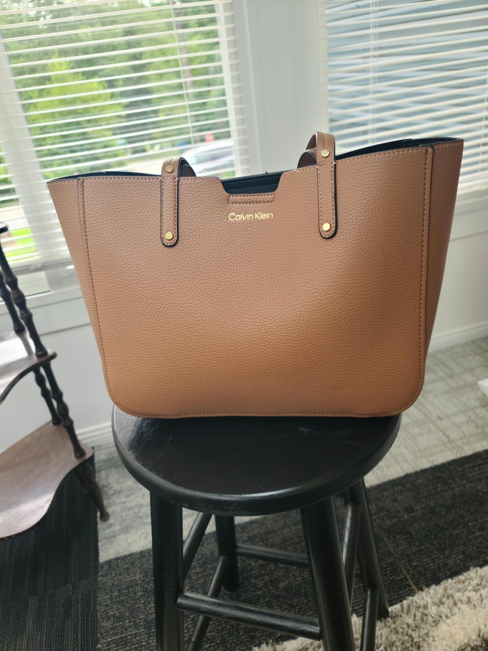 Calvin Klein Pebbled Camel Tote with Gold Accents